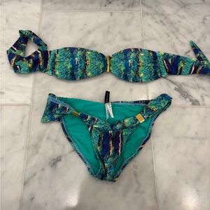 Vix Paula Hermanny Vibrant Green and Blue Bikini Set with Gold Accents